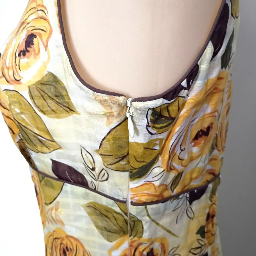 Cabi Yellow Rose Print A Line Sleeveless Dress Sz 4 Cotton Milkmaid Cottagecore
